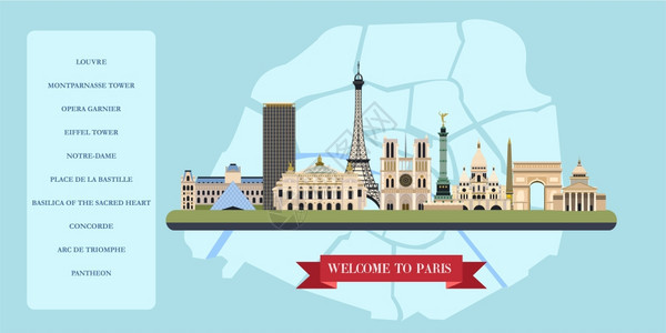 巴黎法国矢量插图著名的景点图片