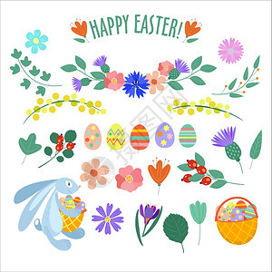 弹簧复活节元素花,彩蛋,兔子复活节快乐图片