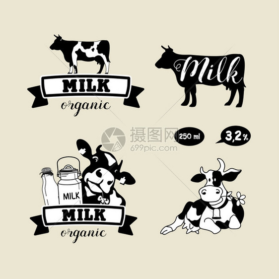 向量符号集奶牛牛奶天然机乳制品图片