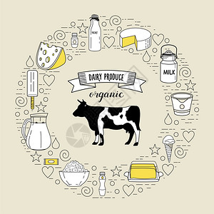 头牛套健康的乳制品以个圆圈为导向健康饮食,机产品矢量插图插画