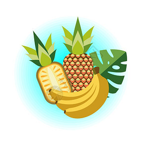 菠萝香蕉矢量插图热带多汁的水果图片