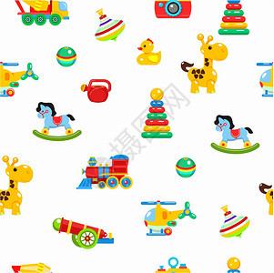 无缝图案儿童玩具五颜六色的插图图片