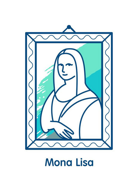 矢量图标,蒙娜丽莎,件艺术品白色背景上的孤立线插图图片