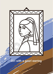 带珍珠耳环的女孩著名的维梅尔画图标矢量图片