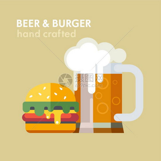 啤酒汉堡矢量插图图片