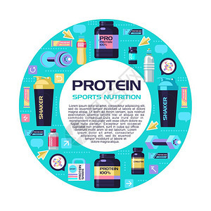 蛋白质,运动营养,水,床,哑铃,能量饮料排列个圆圈中的元素文字的地方图片