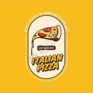 矢量标志意大利披萨片热披萨,蘑菇香肠西红柿奶酪图片