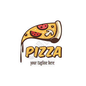 矢量标志披萨片热披萨,蘑菇香肠西红柿奶酪图片