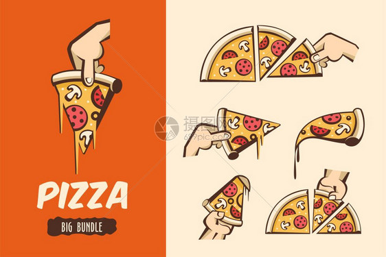 大捆披萨矢量标识,插图披萨图片