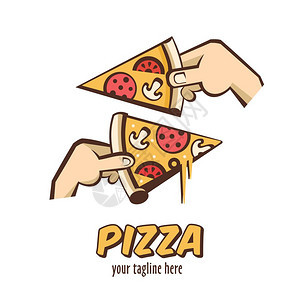 收集卡通风格的矢量标识为咖啡馆比萨饼店片热披萨,蘑菇香肠西红柿奶酪图片