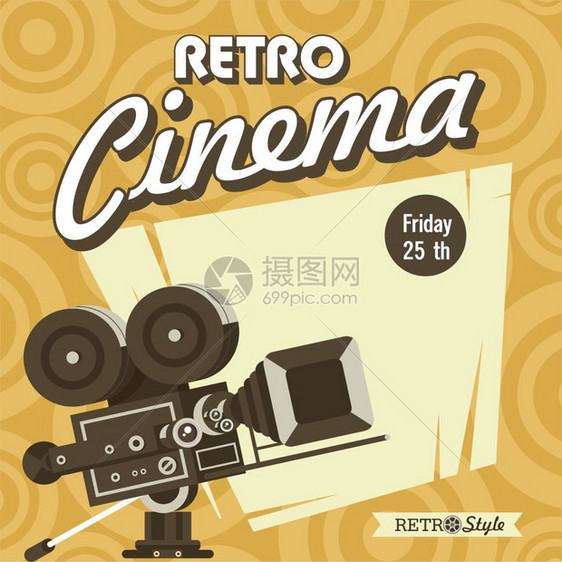 复古电影院老式胶卷相机海报采用复古风格,文字的地方图片