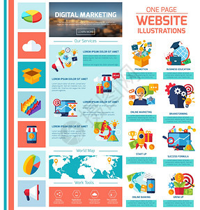 数字营销信息集与网站推广元素矢量插图数字营销信息图表图片