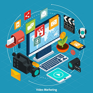 视频营销等距与三维计算机数字图标矢量插图视频营销等距图片