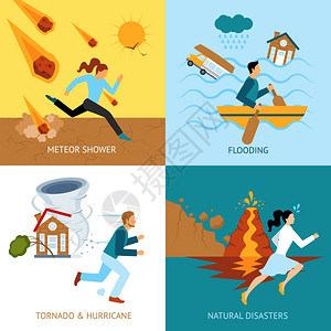 自然灾害安全理念与人们逃离龙卷风飓风平图标矢量插图自然灾害安全理念图片