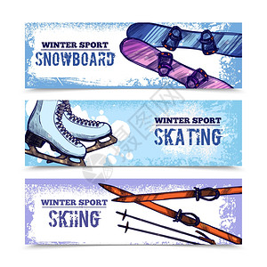 冬季运动横幅冬季运动水平横幅滑雪板滑冰滑雪孤立矢量插图图片