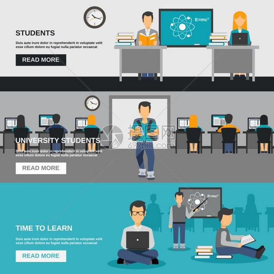 大学生水平横幅与轻人平化身孤立矢量插图学生横幅套图片