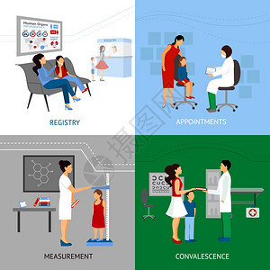 儿科医生集与注册表指定平图标隔离矢量插图儿科医生的理念图片