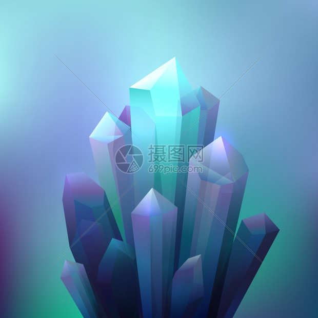 水晶洞穴矿物与闪光反射背景矢量插图晶体矿物背景图片