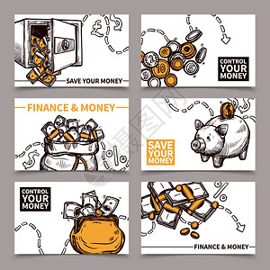 商业金融6卡成与安全可靠的省钱提示象形文字涂鸦抽象矢量孤立插图商业金融卡成象形文字涂鸦图片