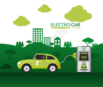 电动汽车打印与绿色汽车插入电池矢量插图电动汽车打印图片