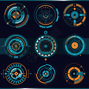 触摸HUD接口集触摸HUD圆接口集与高科技平孤立矢量插图背景图片