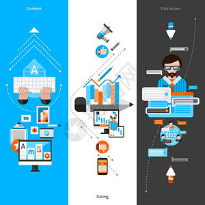 博客垂直横幅与平社交媒体元素矢量插图博客横幅集背景图片