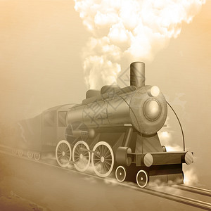老式机车与蒸汽铁路海皮亚矢量插图老式火车头背景图片