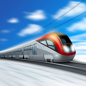 现代高速列车运动与模糊天空背景矢量插图现代火车运动图片