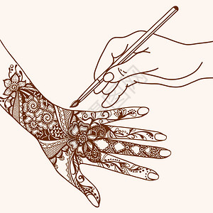 女手掌素描矢量插图上手绘梅亨迪图案手绘梅亨迪图片
