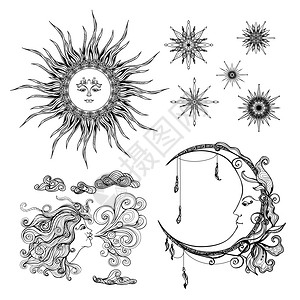童话风格的日月风反形符号了矢量插图星星月亮风图片