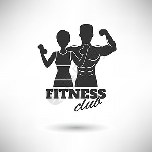 健身俱乐部黑白海报健身俱乐部黑白运动员剪影海报矢量插图图片