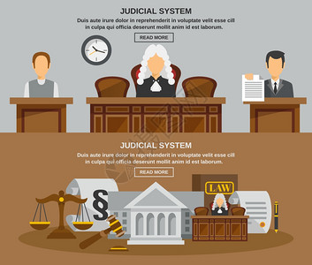 法院法律水平横幅与司法系统元素孤立矢量插图法律横幅插画