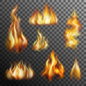 火透明装置逼真的燃烧火灾透明装饰隔离矢量插图图片