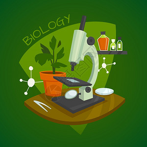 生物实验室工作生物实验室工作与显微镜室内植物化学试剂矢量插图图片