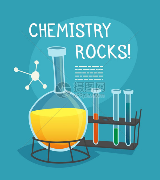 化学实验室卡通化学实验室卡通与瓶管分子模型矢量插图图片