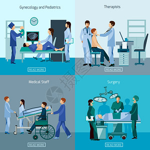 医疗专业4平图标方形成与外科医生轮椅病人抽象孤立矢量插图医疗4平图标广场横幅图片