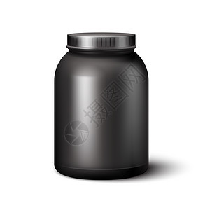 黑色塑料运动营养容器分离白色背景矢量插图运动营养容器图片