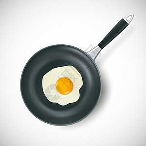 用鸡蛋煎锅煎锅与炒鸡蛋现实风格的孤立矢量插图图片