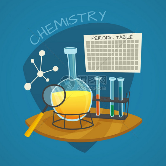 化学实验室卡通图标化学实验室卡通图标瓶璃管周期表矢量插图图片