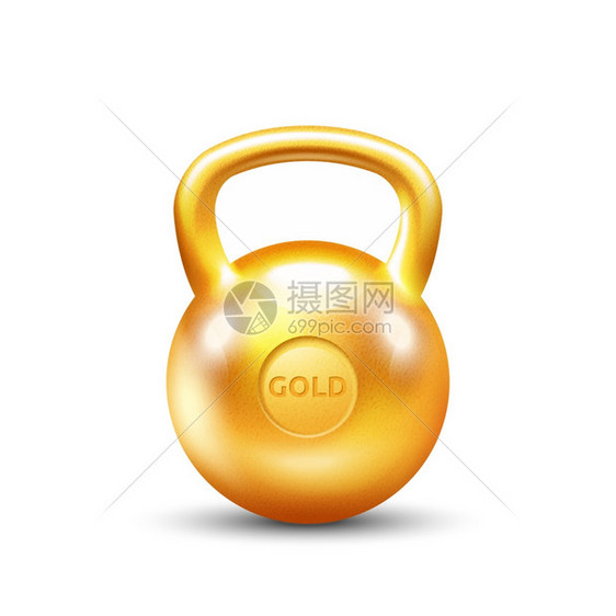 白色背景上的金色健身房水壶金色健身房水壶白色背景三维风格孤立矢量插图图片