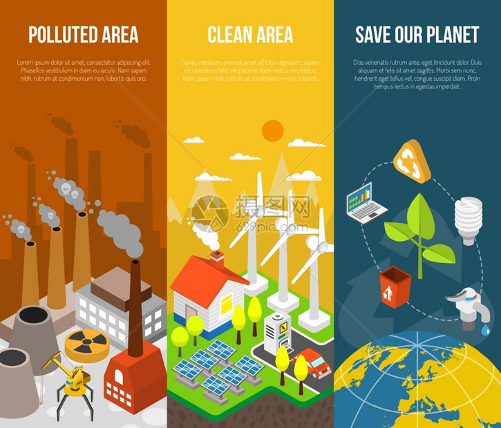 生态横幅带污染区域清洁区域的生态横幅保存了们的行星矢量图图片