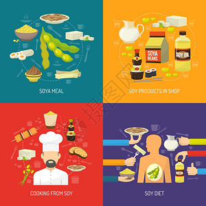 大豆集大豆食品与大豆产品平图标孤立矢量插图图片