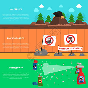 害虫水平横幅鼹鼠小鼠平元素分离矢量插图害虫横幅套图片