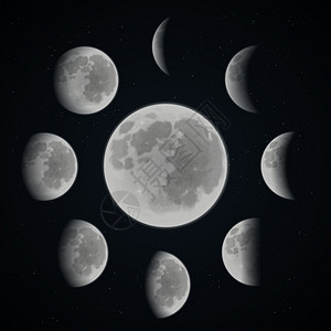 月亮相位集月亮相位黑暗的背景与恒星现实矢量插图图片
