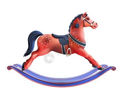 摆的马现实现实的红色儿童玩具摆马隔离白色背景矢量插图图片