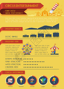 马戏信息图表集马戏信息嘉华吸引符号图表矢量插图图片