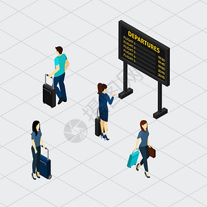 机场大厅乘客等距横幅机场出发板乘客候车室,概述航号时间等距横幅矢量插图图片
