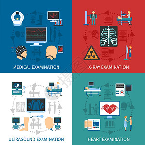 体检4平图标广场医学超声心脏检查4平图标方形构图横幅抽象孤立矢量插图图片