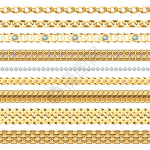 珠宝链珠宝链逼真与黄金珍珠链隔离矢量插图图片