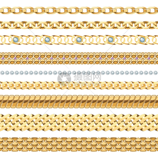珠宝链珠宝链逼真与黄金珍珠链隔离矢量插图图片
